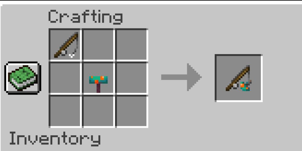 A crafting recipe that shows how to create a warped fungus on a stick.