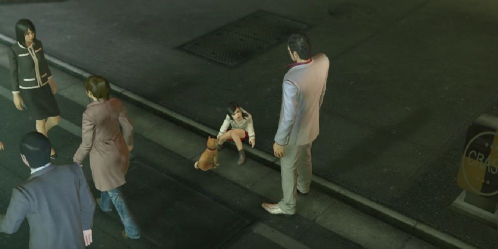 yakuza kiwami haruka protecting a dog