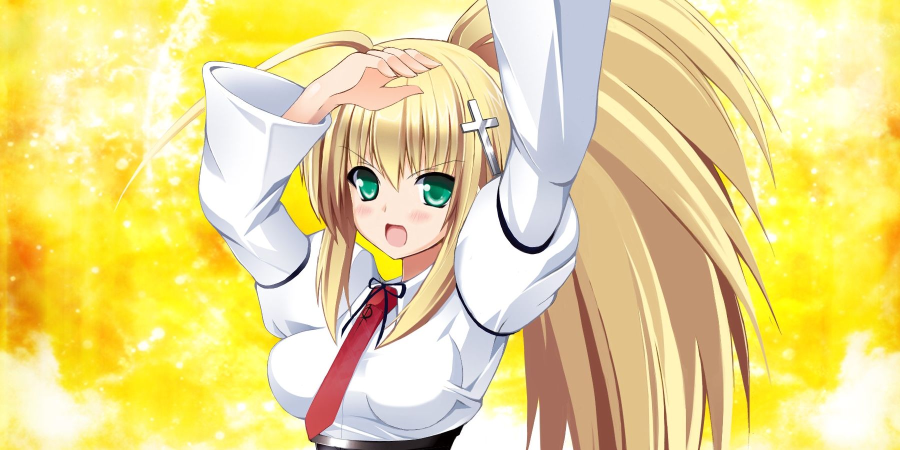 Anime girl with blonde hair in ponytail.