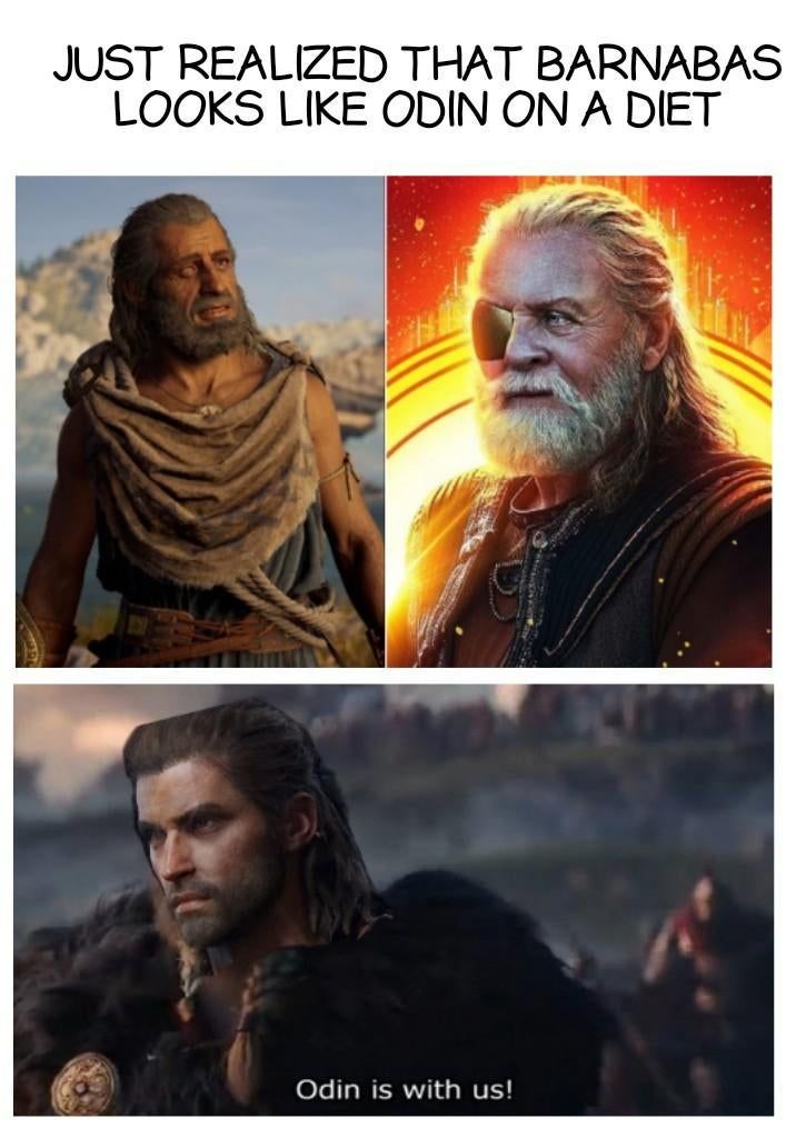 AC Odyssey VS AC Valhalla Meme Odin and Barnabas