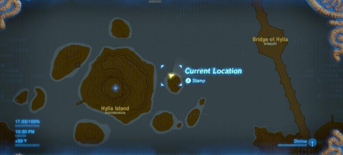 a map from breath of the wild showing where the player can find mei during the a wife washed away quest