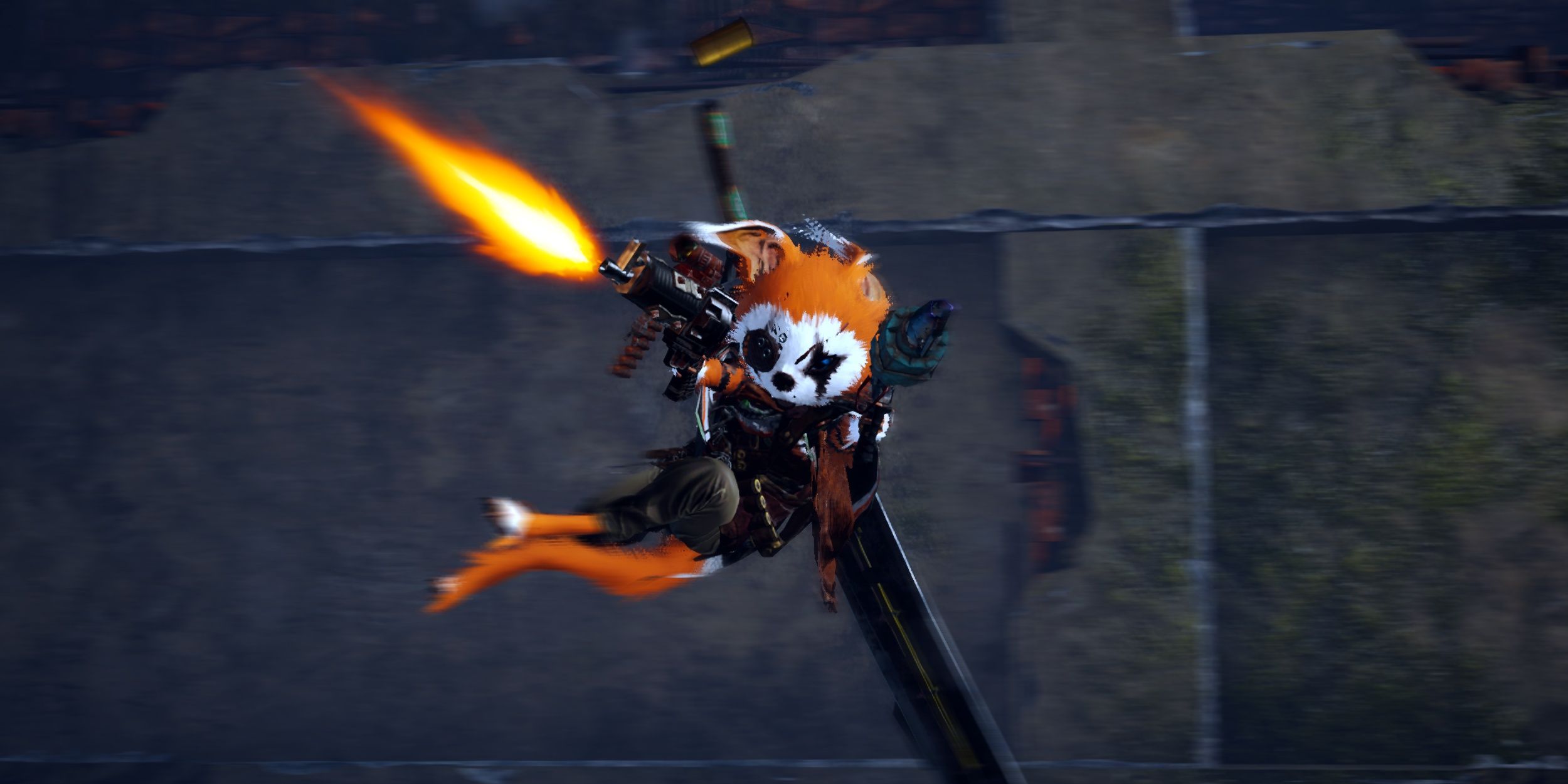 Play jumping and firing an automatic rifle in Biomutant.