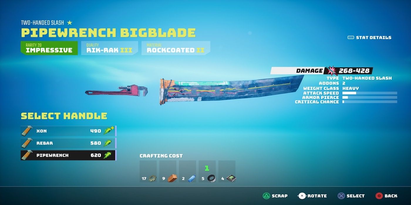 The crafting menu from Biomutant