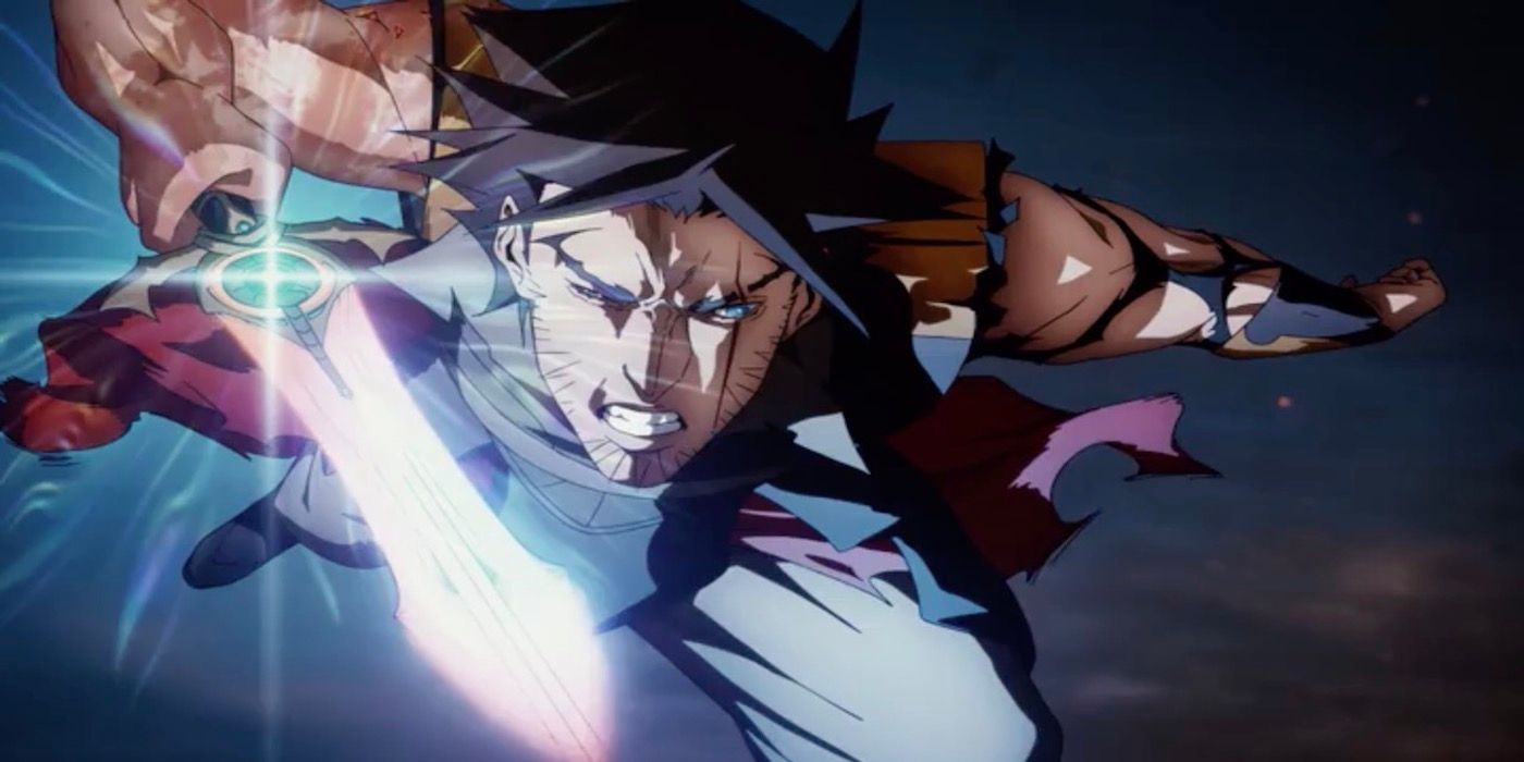 Trevor using the god slayer from the Castlevania Anime