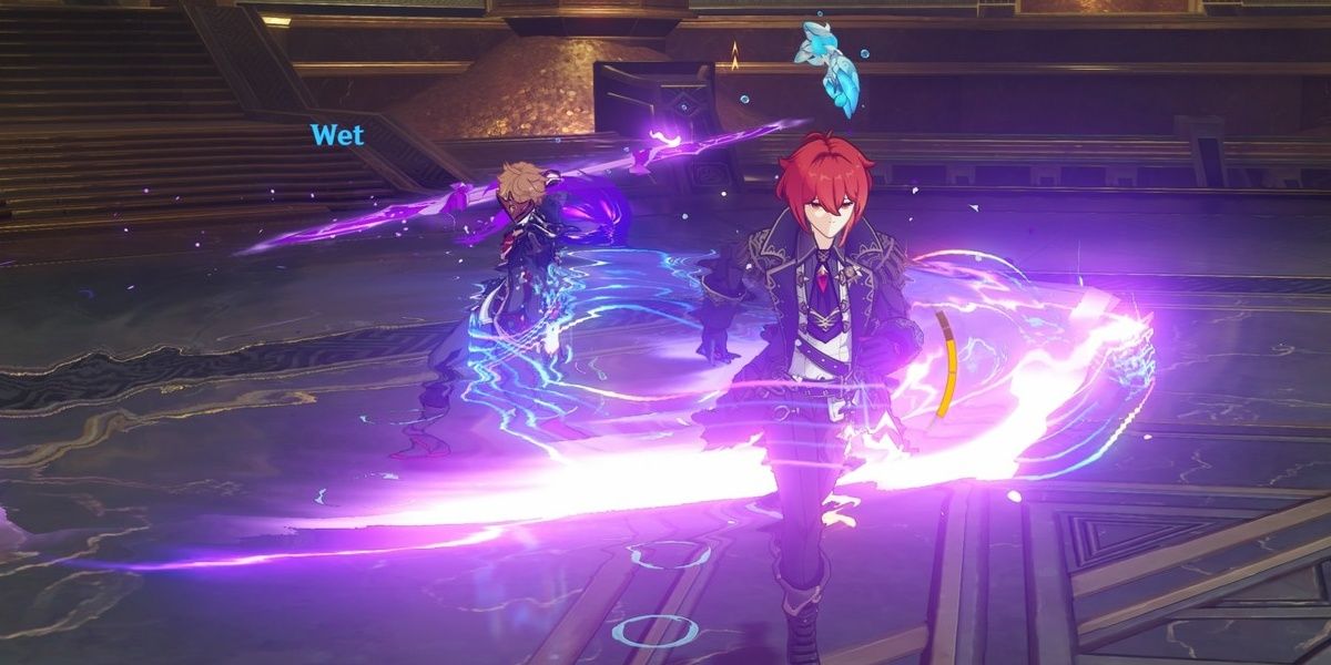 Childe using his electro slash attack