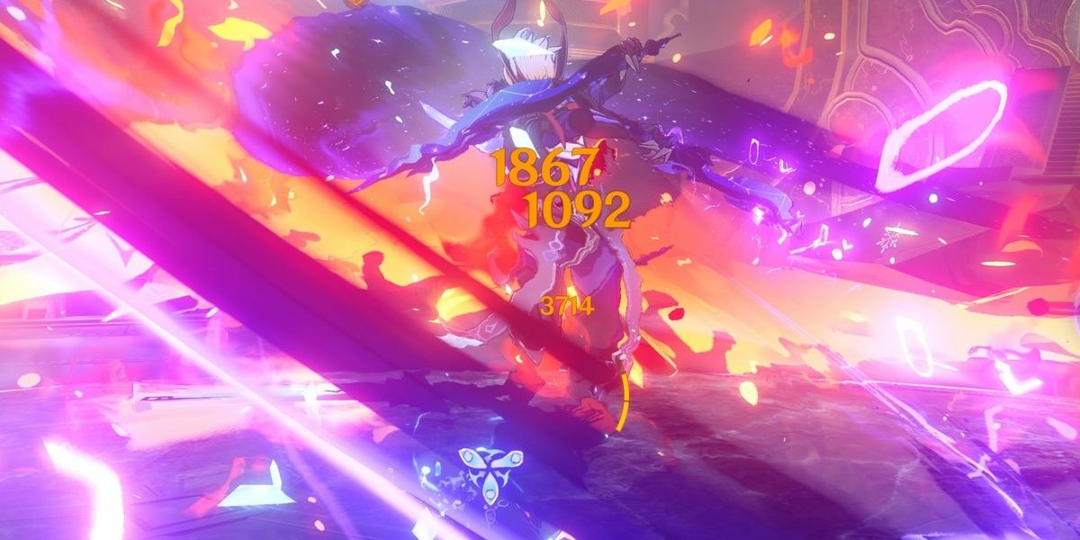 Diluc Hitting Childe With Pryo Damage