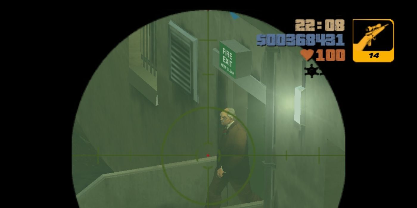 Salvatore Leone, being looked at through a sniper rifle scope, in GTA 3 moments before his death
