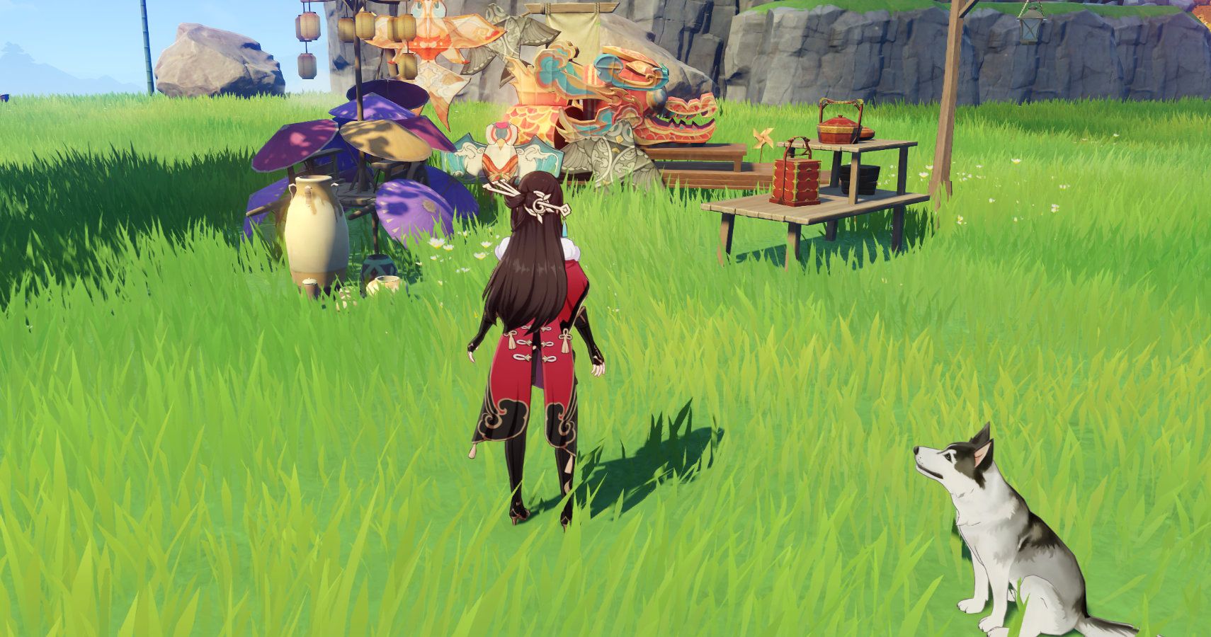 Beidou with a dog and markets in a realm