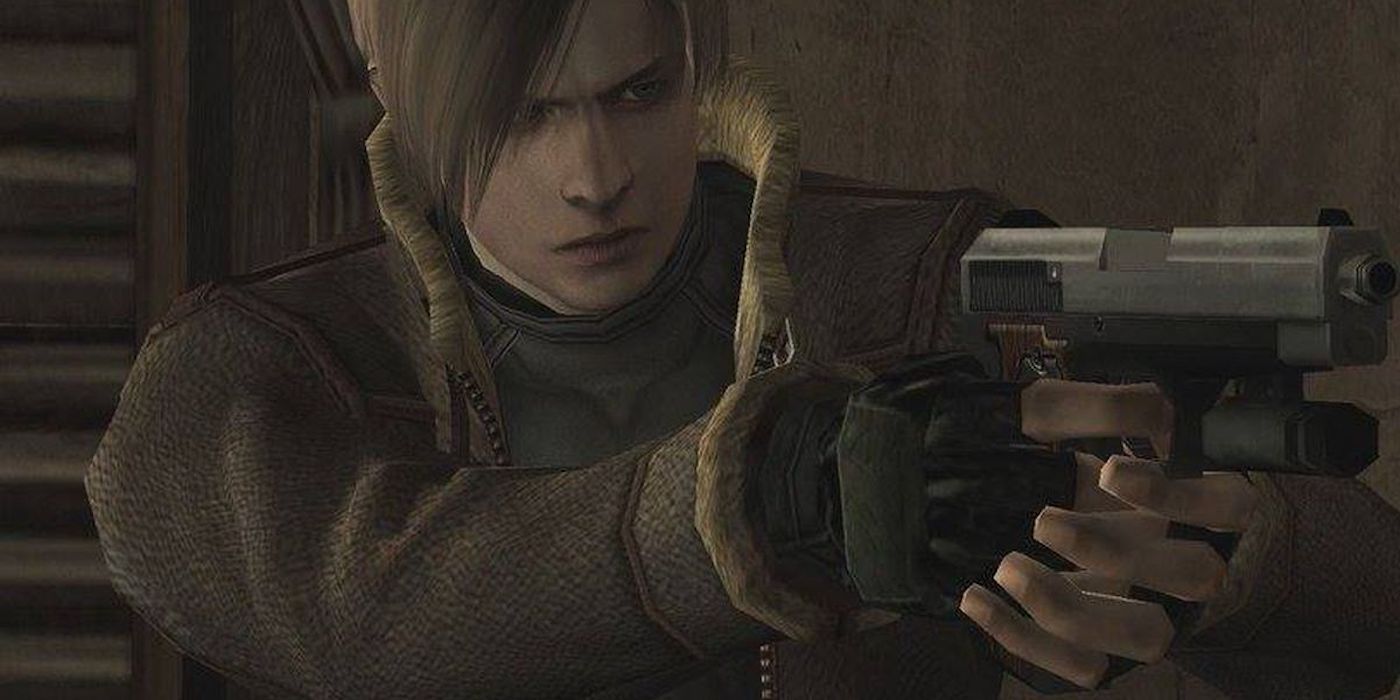 Leon RE 4 aiming pistol