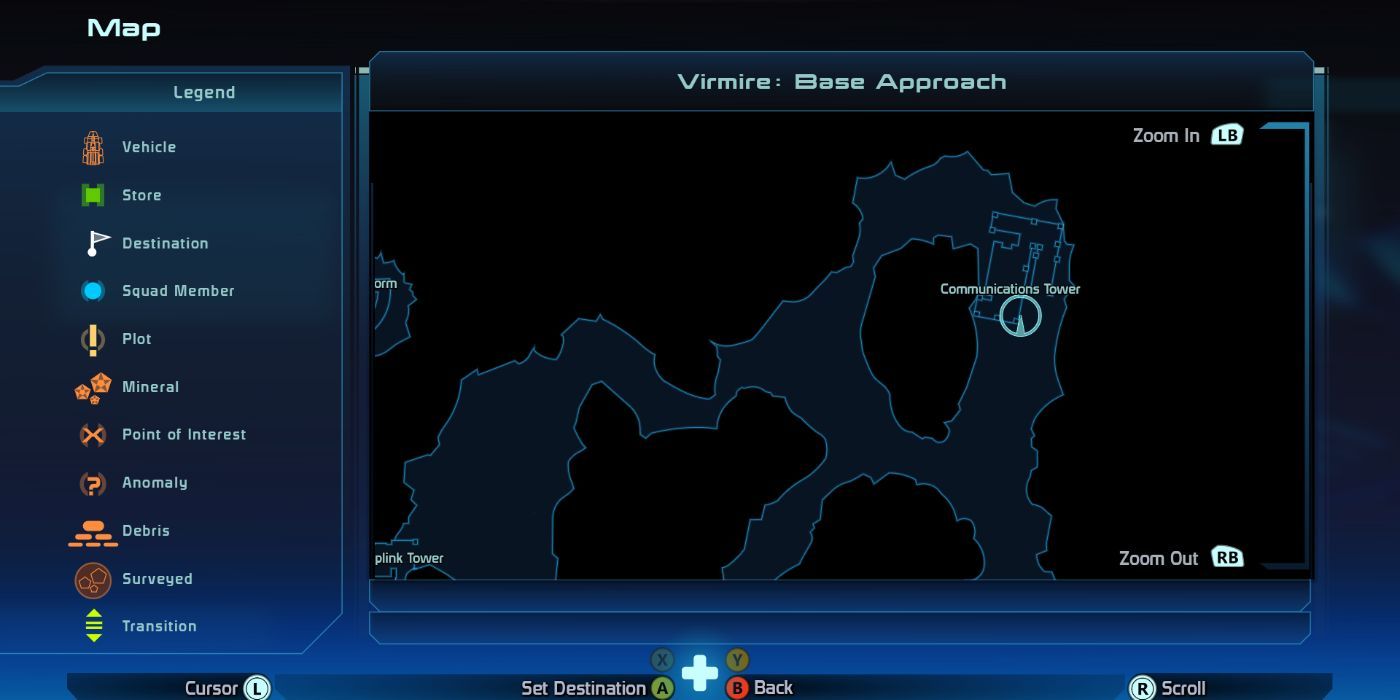 The Virmire communications tower location on the map