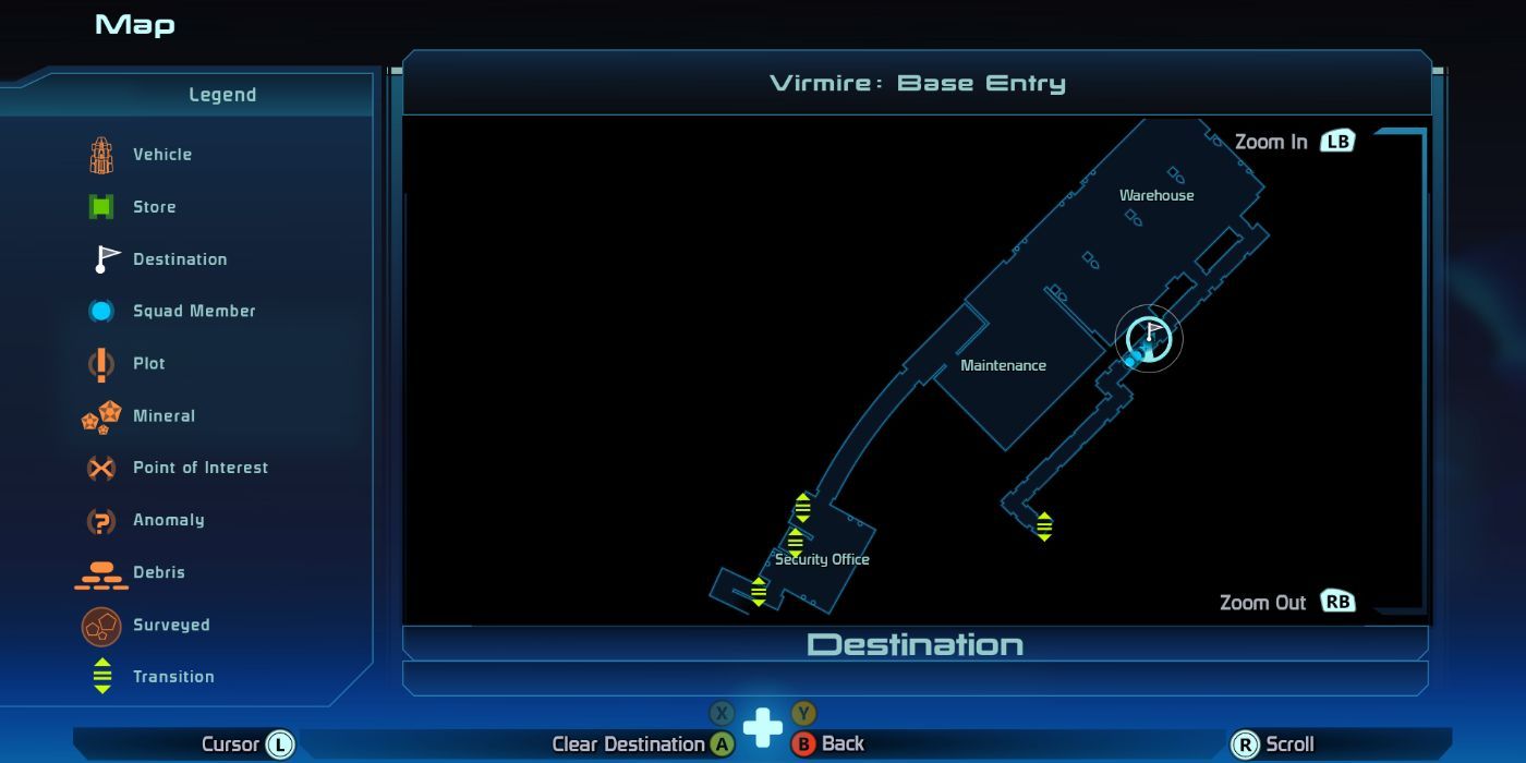 The approximate location of the Virmire base entry security console on the map screen