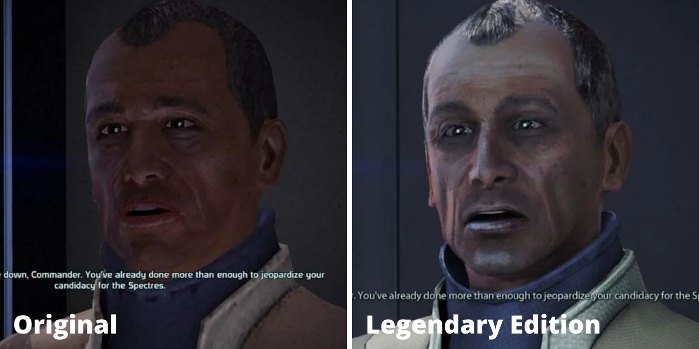 Split Image Of Donnel Udina, Mass Effect Legendary Edition Face On Right, Original Face On Left