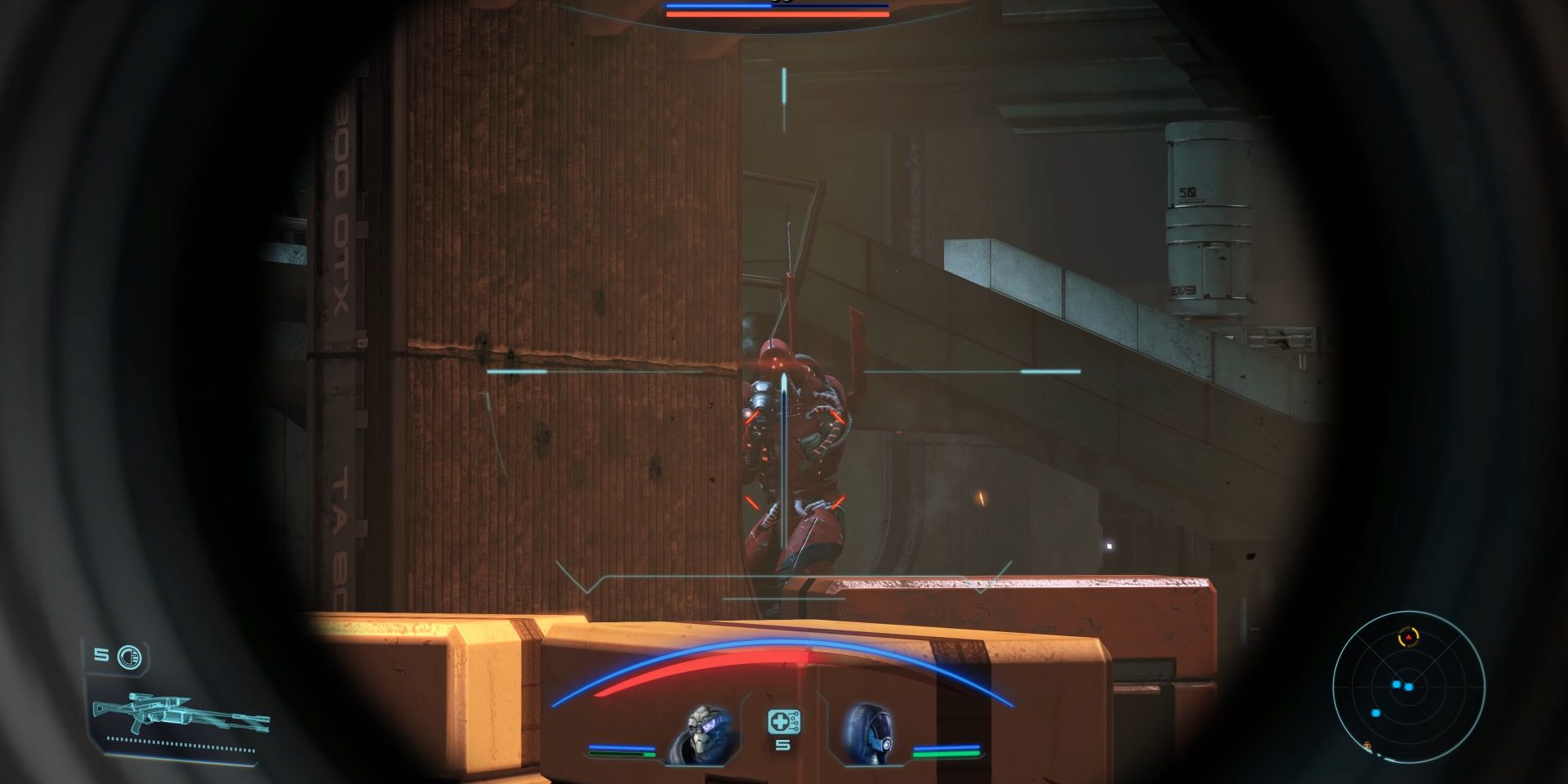 Mass Effect Legendary Edition - Shepard aiming a sniper rifle