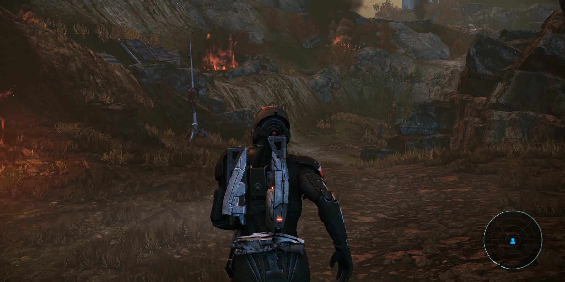 Mass Effect Legendary Edition - Shepard sprinting towards an impaled human