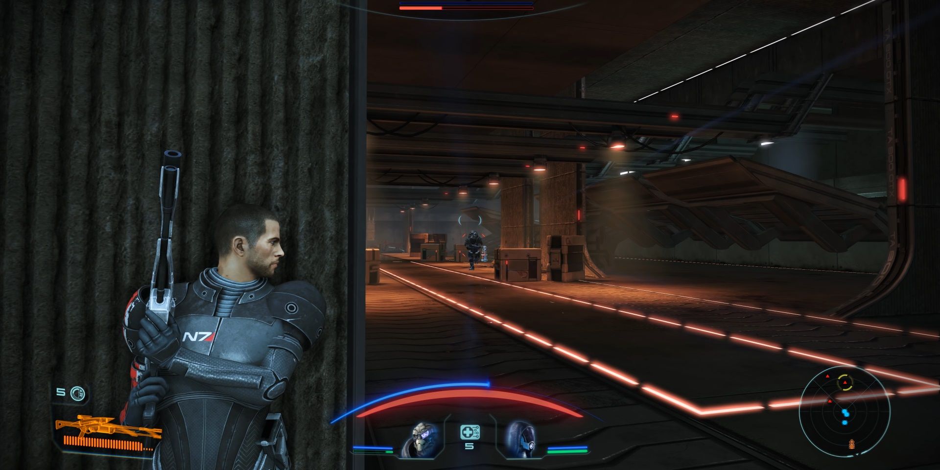 Mass Effect Legendary Edition - Shepard waiting the weapon to cooldown