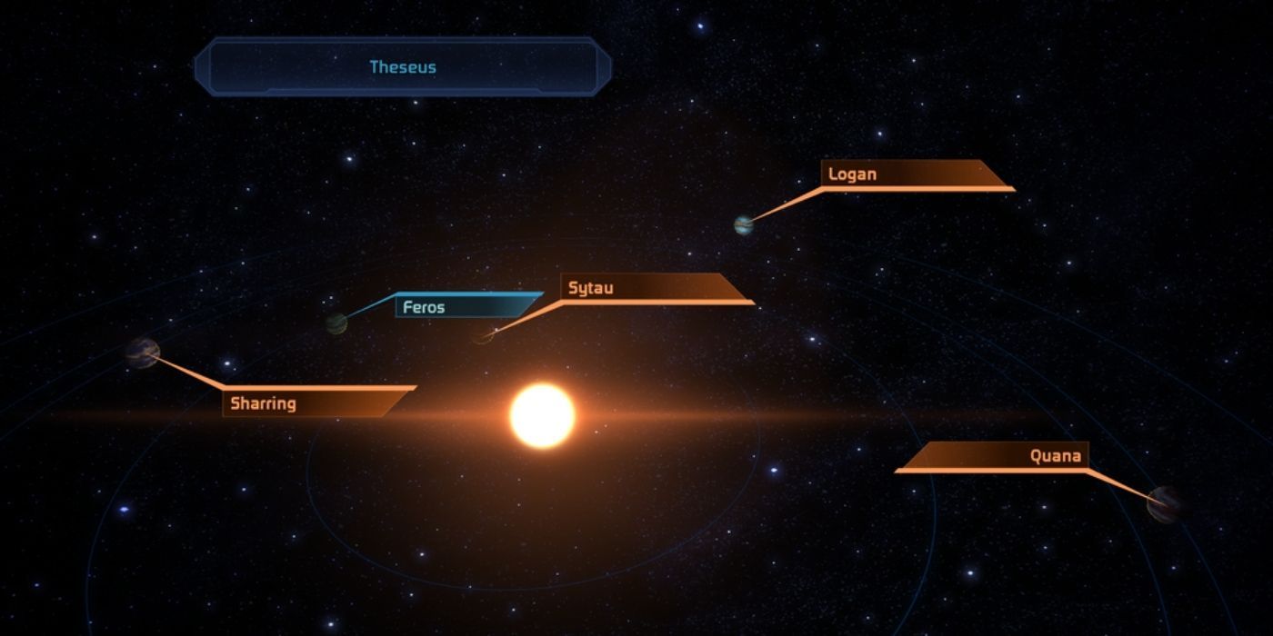 Mass Effect Theseus System With Labelled Planets