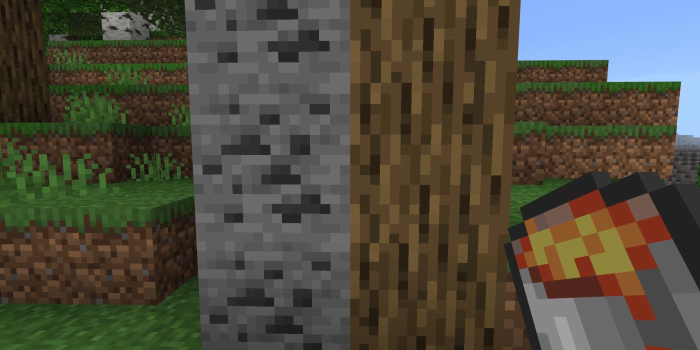 Minecraft Screenshot Coal Ore, Wood, and a Lava Bucket
