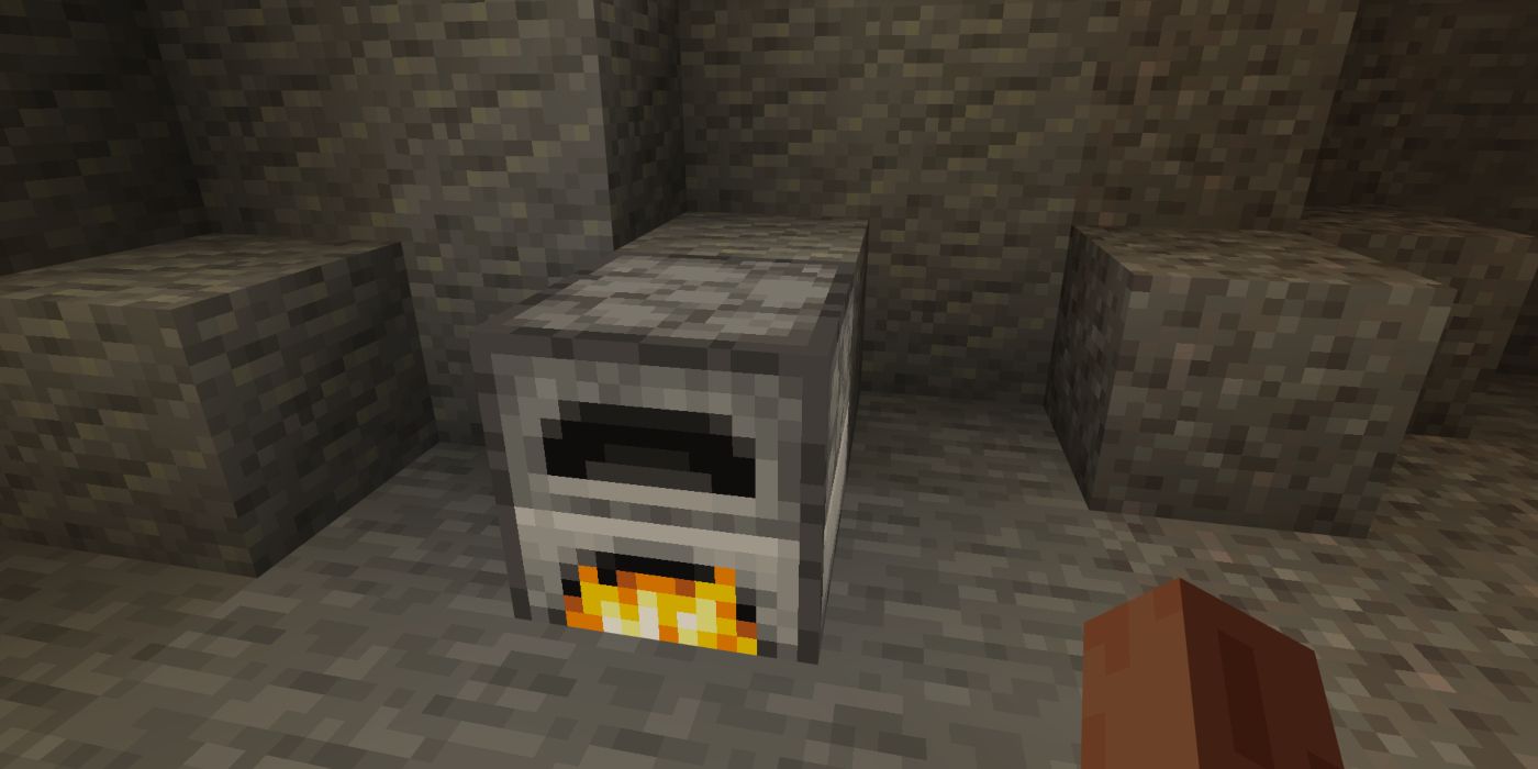 Minecraft Screenshot Of A Furnace Lighting Up A Cave