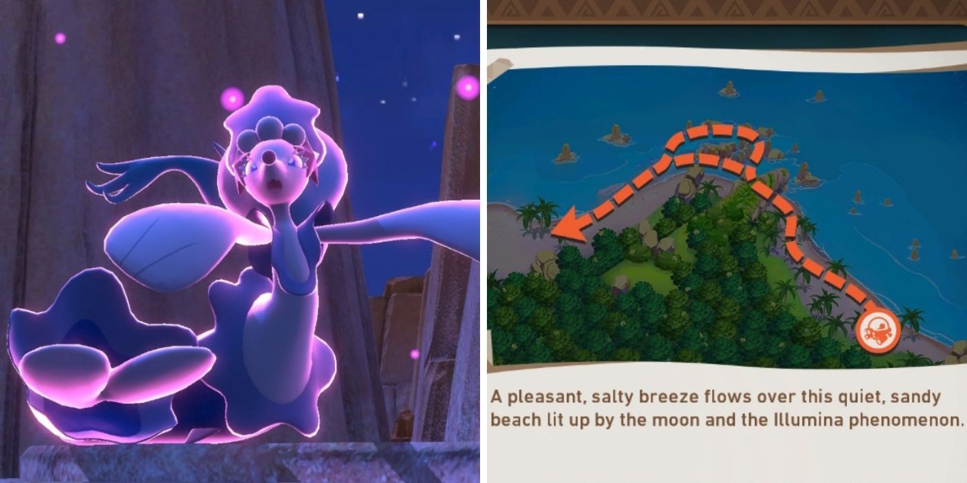 New Pokemon Snap Blushing Beach (Night), Primarina and Map