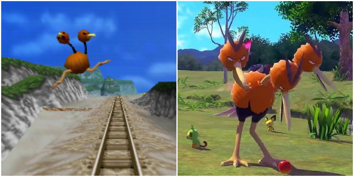 New Pokemon Snap Doduo Dodrio split image comparison between nintendo 64 and switch