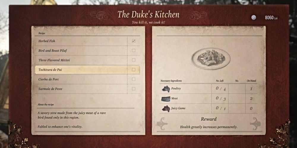 The Tochitura De Pui is among the hardest recipes to cook in the game, since it requires plenty of ingredients plus a unique type of meat.