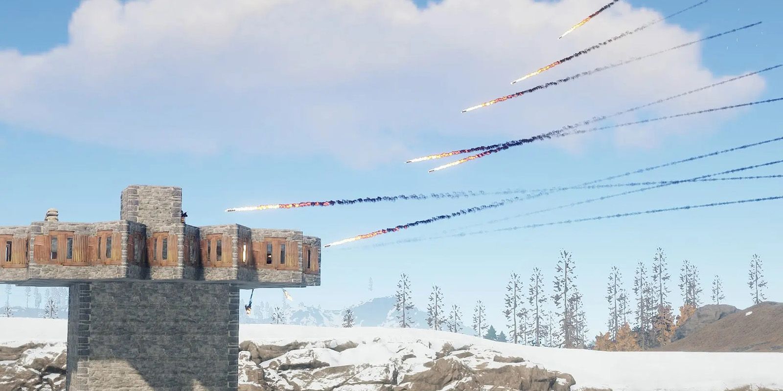 A tower getting attacked by rockets in Rust.