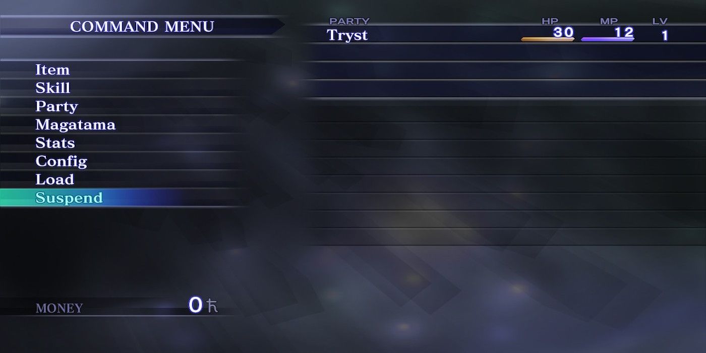 The Suspend menu from Shin Megami Tensei III Nocturne HD Remaster