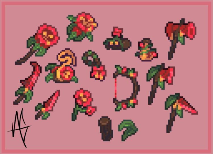 terraria flower weapon concepts by crowlarghost