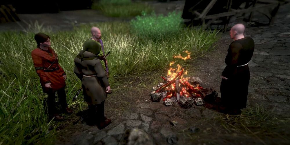 Siege Civilians Gathered Around Campfire