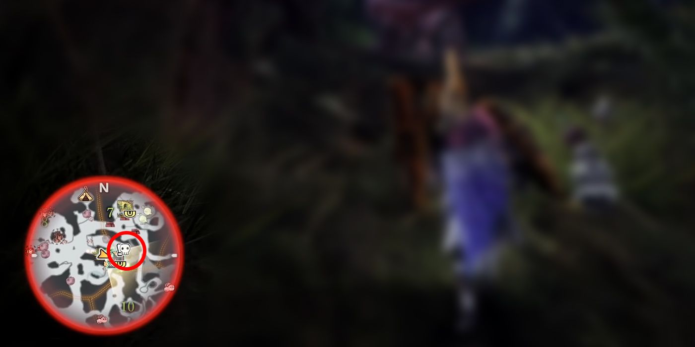 Monster Hunter World: A Close-Up Highlight Of The Skull Icon For A Weakened Monster