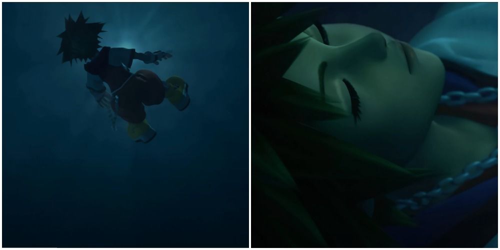 Sora falling in the Kingdom Hearts 1 opening cutscene.