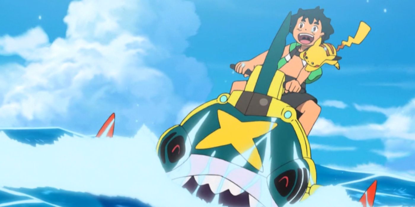 ash riding on a sharpedo in pokemon
