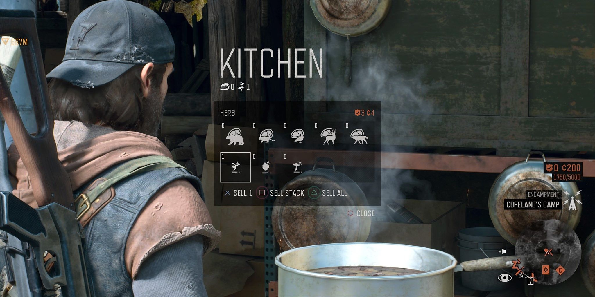 Deacon selling meat at a camp kitchen in Days Gone