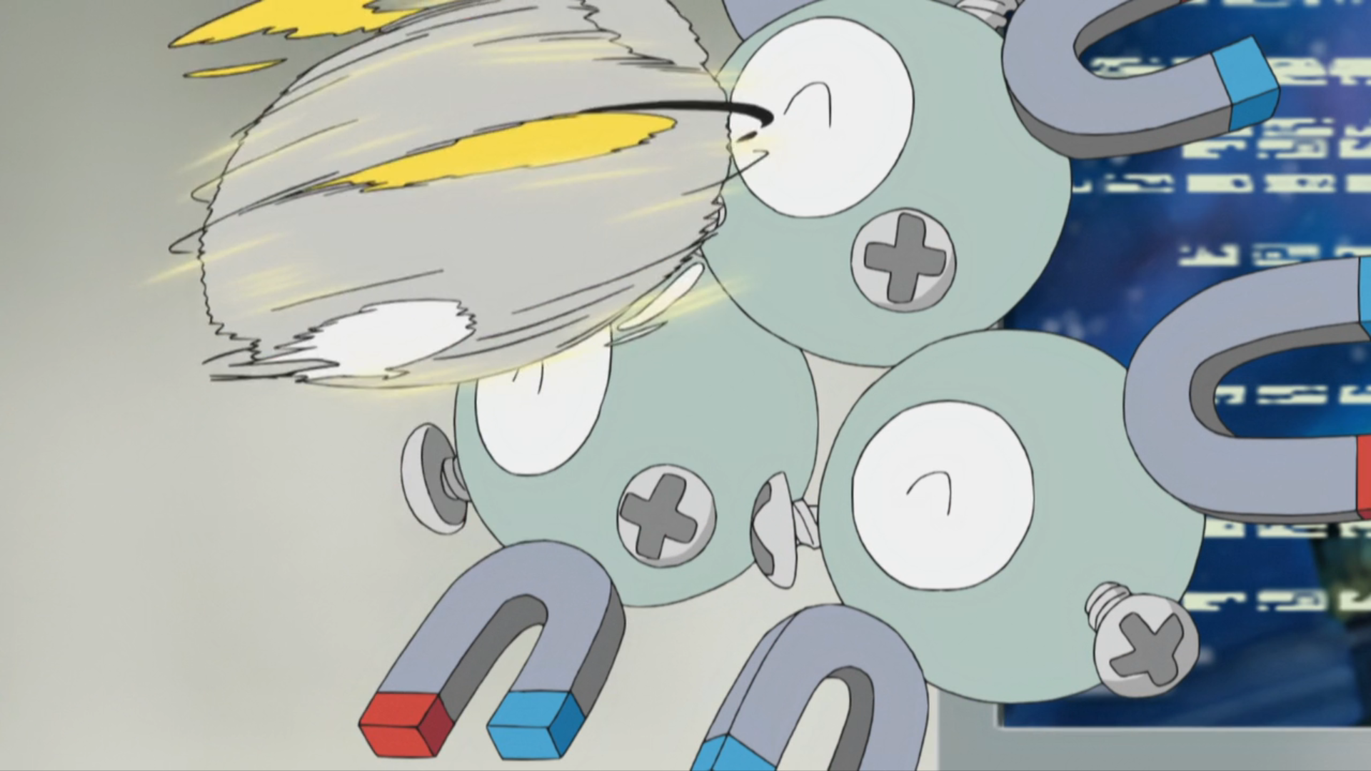 Magneton being attacked by Togedemaru in a lab and enjoying it