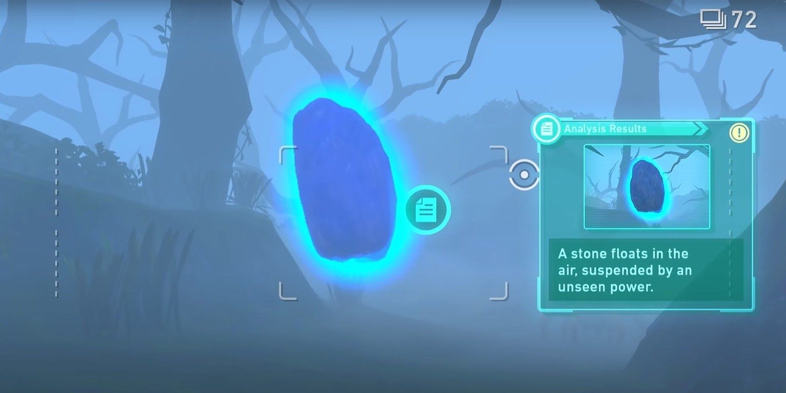 A floating rock that is being scanned in New Pokemon Snap