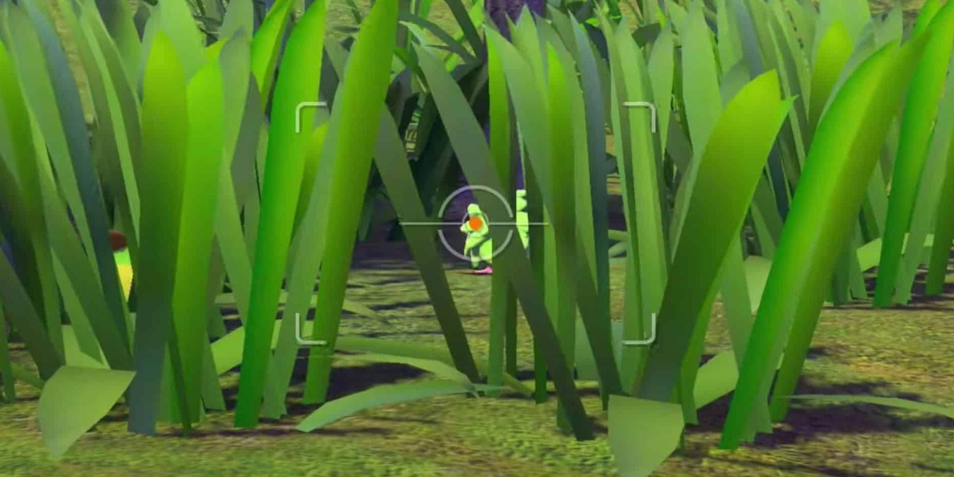 A Shaymin lying among tall grass in New Pokemon Snap