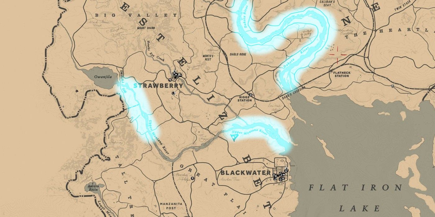 red dead online highlighted fishing spots on map