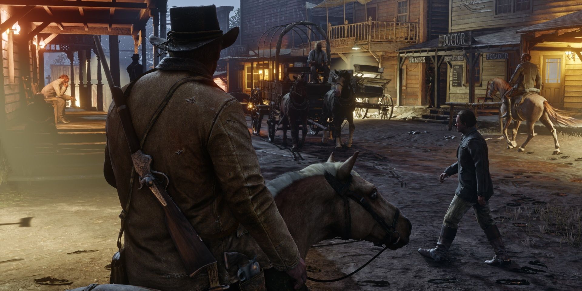 Red Dead Redemption 2 Screenshot Of Arthur In Valentine With A Bunch Of Other People