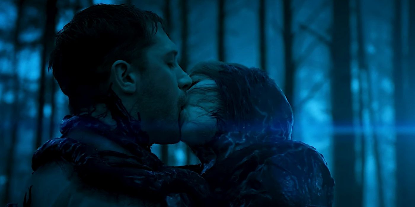 eddie and anne kissing while venom slithers between the two