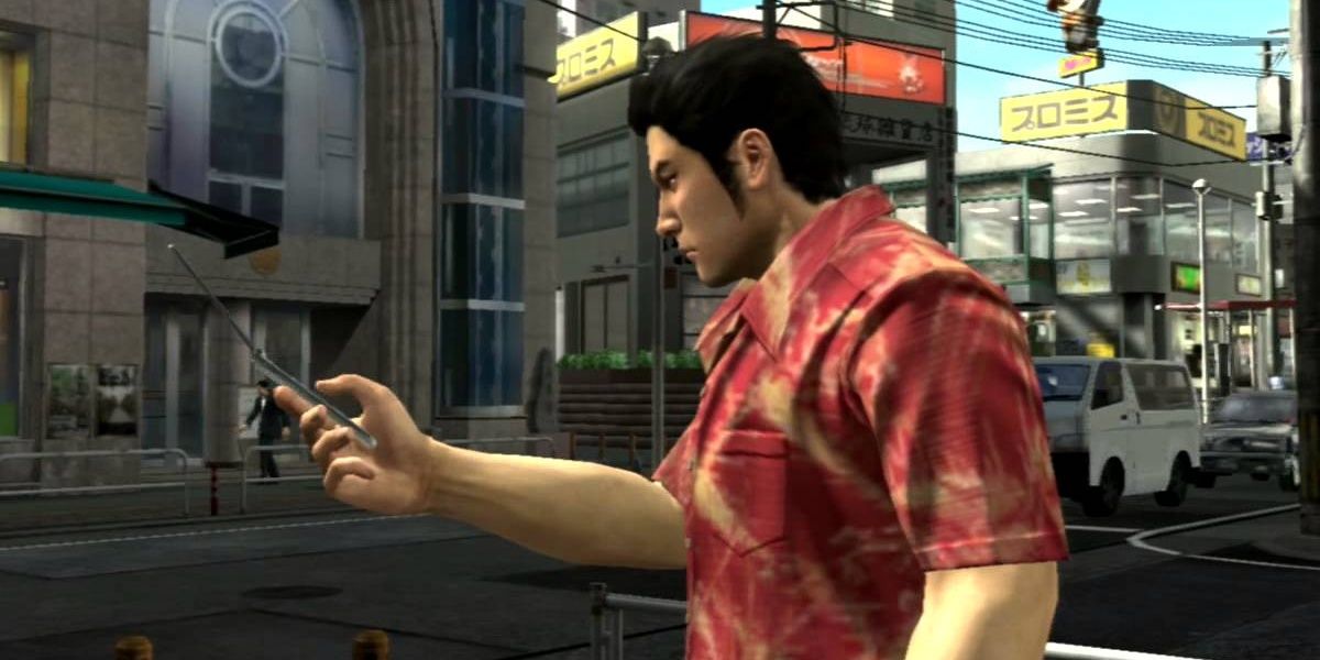 yakuza 3 kiryu typing on phone for revelation