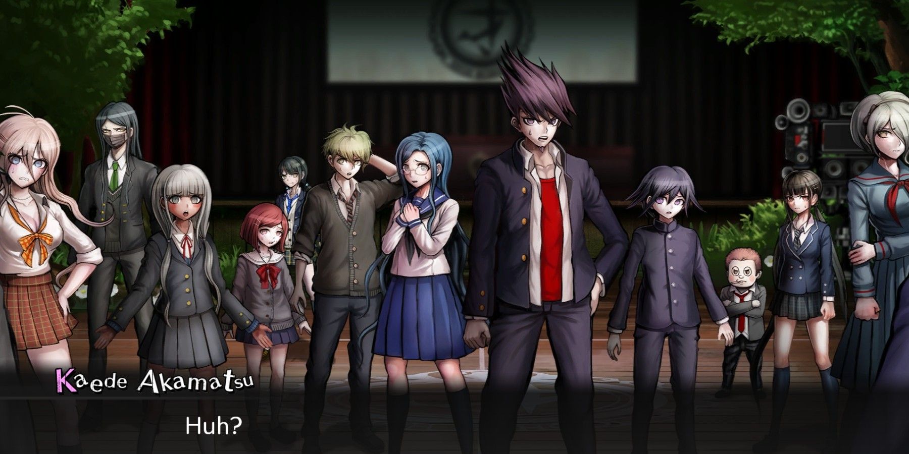 Characters in student outfits. 