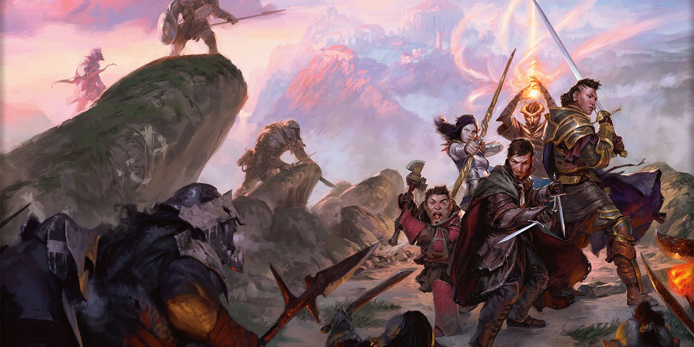 Dungeons & Dragons Artwork showing a group of adventurers surrounded by enemies