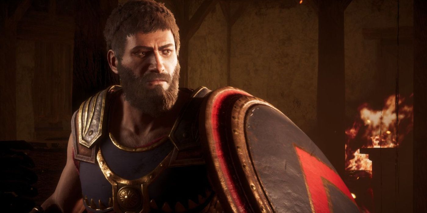 Brasidas prepares to fight in a burning building