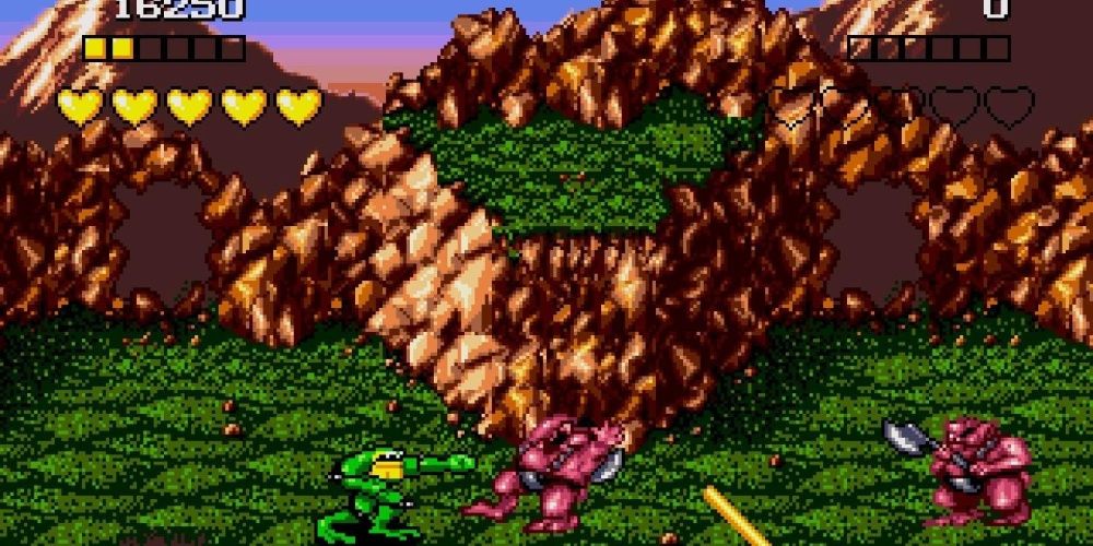 Battletoads NES fighting monsters with axes 