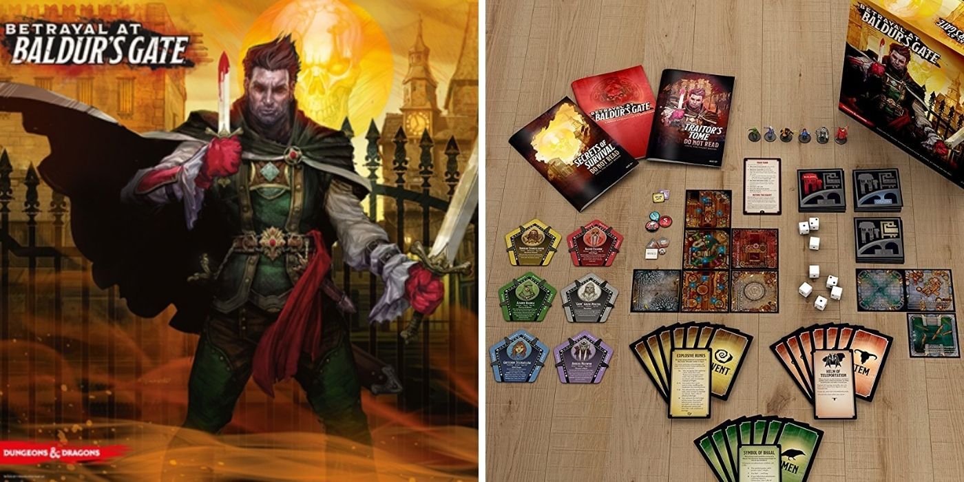 Betrayal at Baldur's Gate Board Game Cover And Contents Displayed Out On Table