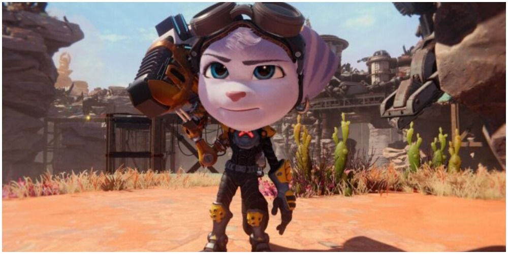 Rivet with a huge head in Ratchet and Clank: Rift Apart thanks to the Head Size cheat