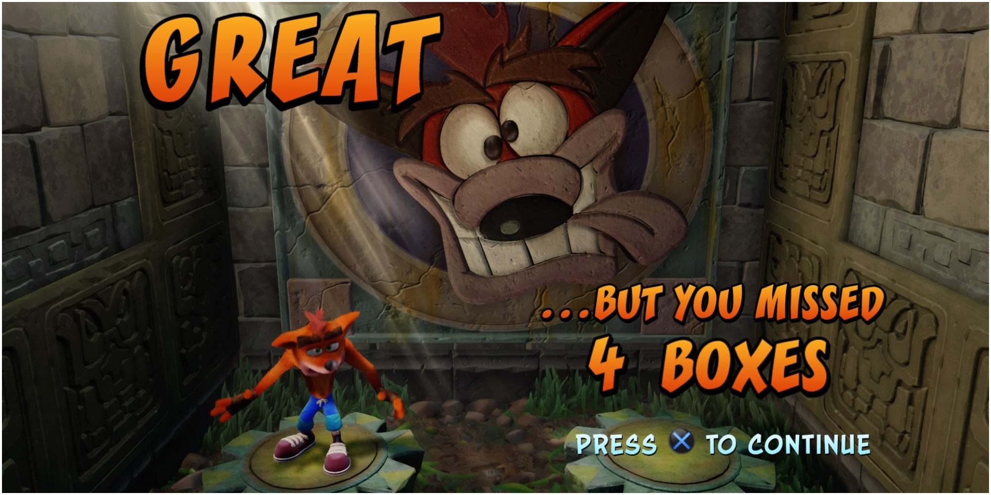 Crash Bandicoot N.Sane Trilogy Level End Screen Missed Boxes