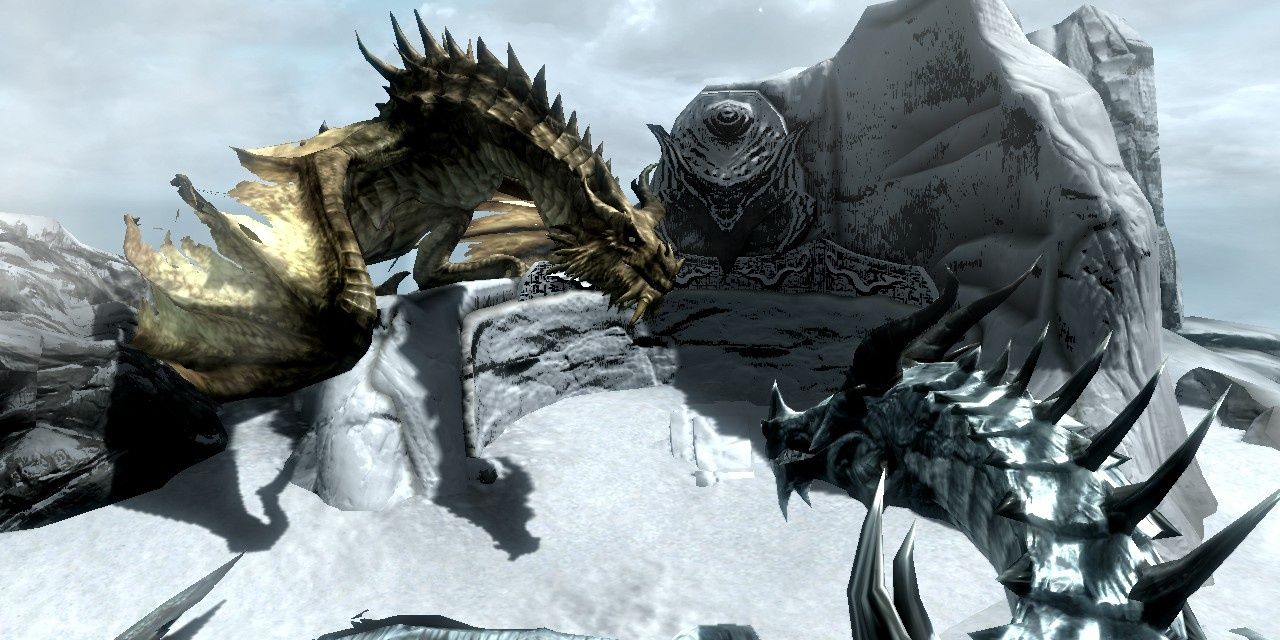 Two dragons on a snowy mountain