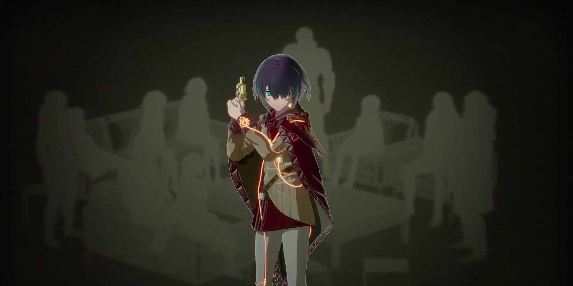 Tsugumi Nazar wielding her snub-nosed revolver the Enmu in Scarlet Nexus