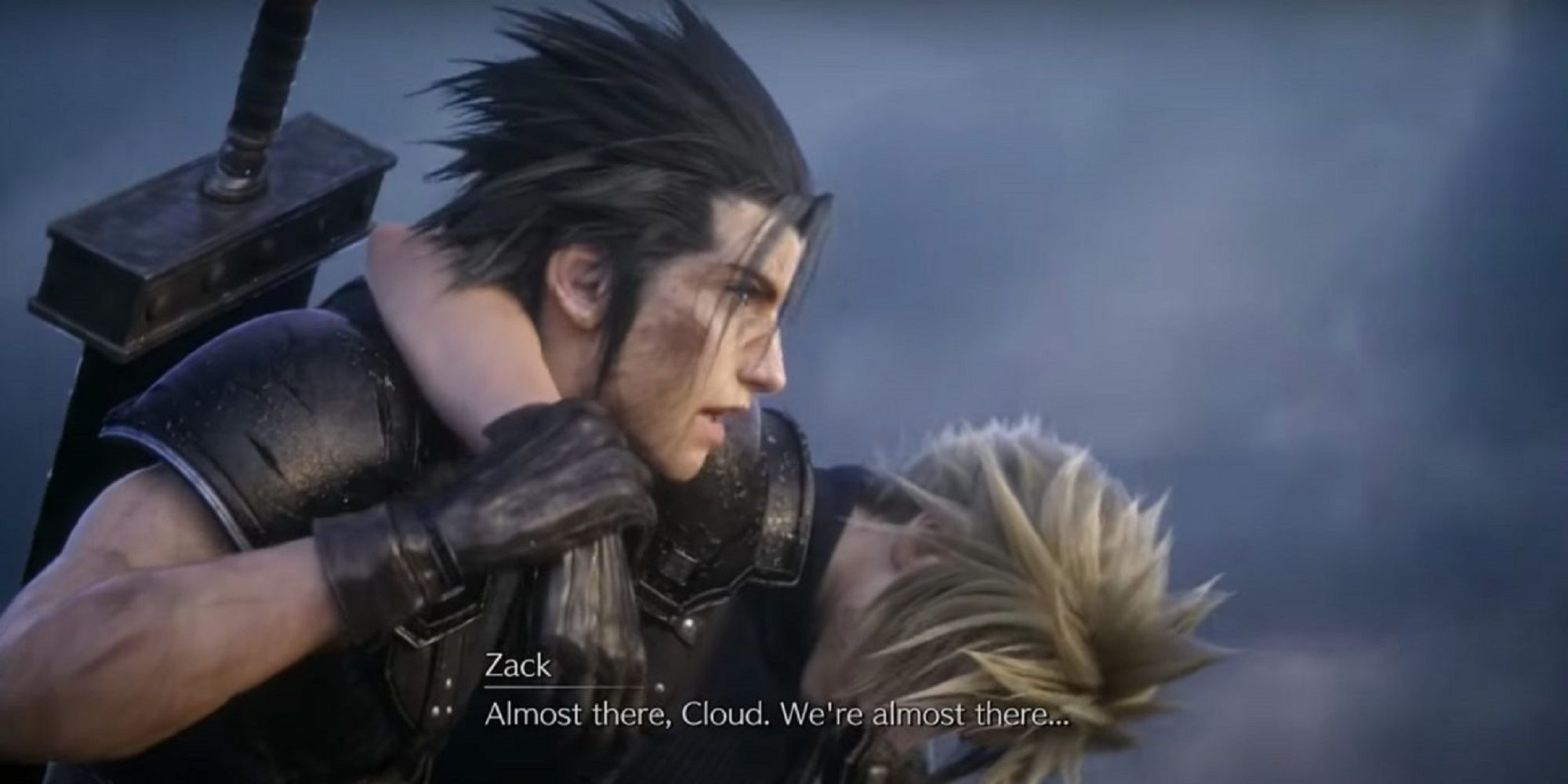 10.	Zack carries an injured Cloud in FF7 Intergrade.